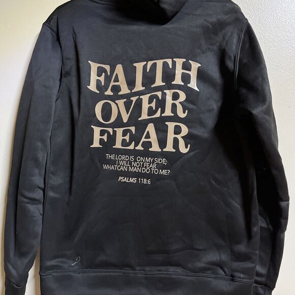 NWOT Faith Over Fear Christian Hoodie Adult M / L Sweatshirt Sweatshirt  Black - Picture 6 of 6